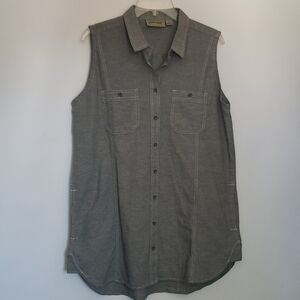 Rustic Ridge sleeveless button down gray long shirt L